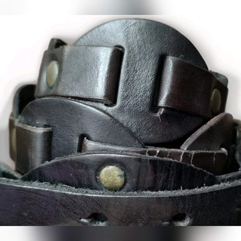 Gap Black Leather Retro Style Link Belt With Looped & Stud Closure - Picture 1 of 7